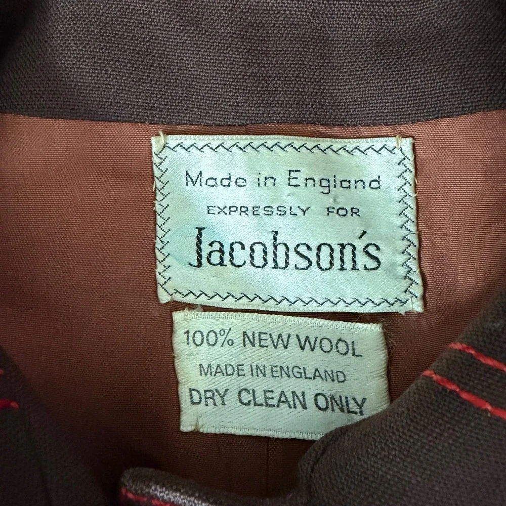Cojana for Jacobson's Vintage Wool Blazer Brown Red Contrast Stitch England 100%